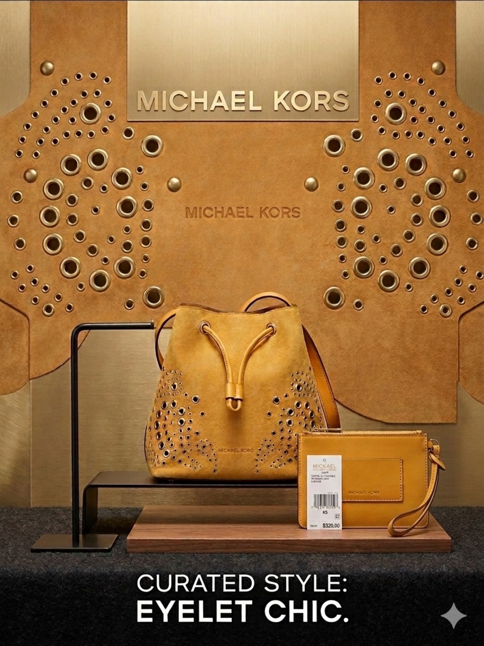 Michael Michael Kors Cary Small Suede Bucket Bag - Marigold Yellow With Grommets